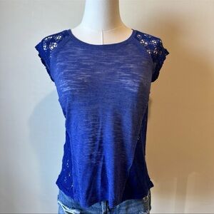 Eyeshadow Cobalt Blue Lace Accent Top with See Through Sides